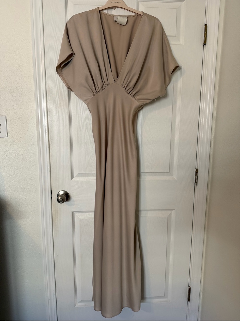BHLDN Anthropologie Amelia Satin Gown Mushroom Taupe Size 10